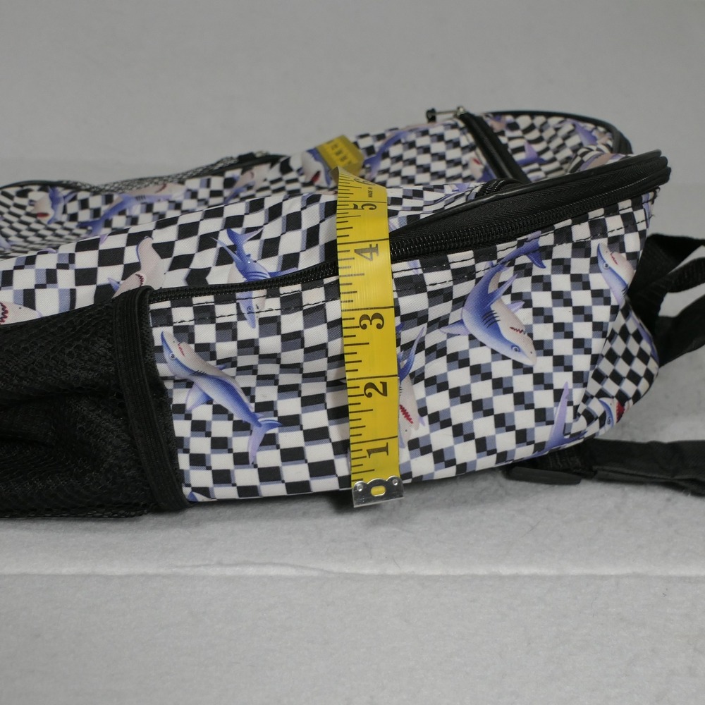 Kids Shark Backpack OS Black White Checkered Skater Streetwear Adventure Travel - Picture 3 of 9
